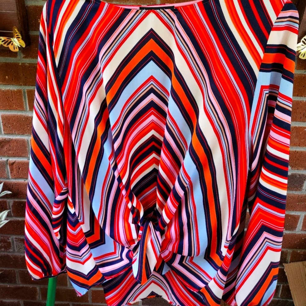 Long sleeve hi-low tie front blouse